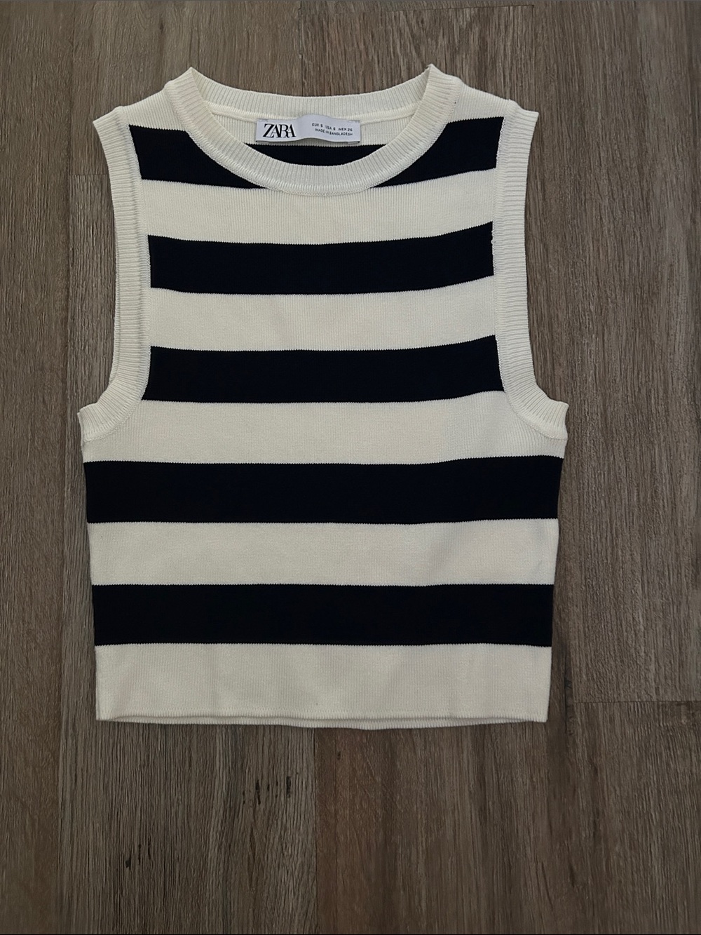 Zara Black & White Striped Knit Shell